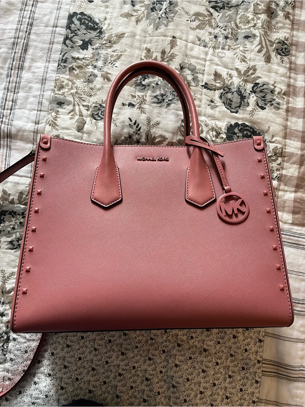 Michael Kors Rose Pink Leather Satchel with MK Charm